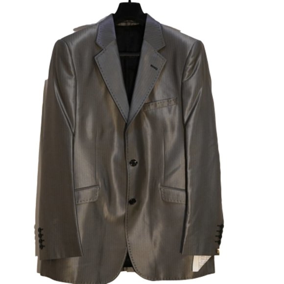 Ae Carismaen Men's Stripe Notch Lapel Single Breasted Suit Size XL Metallic Gray - Picture 2 of 6